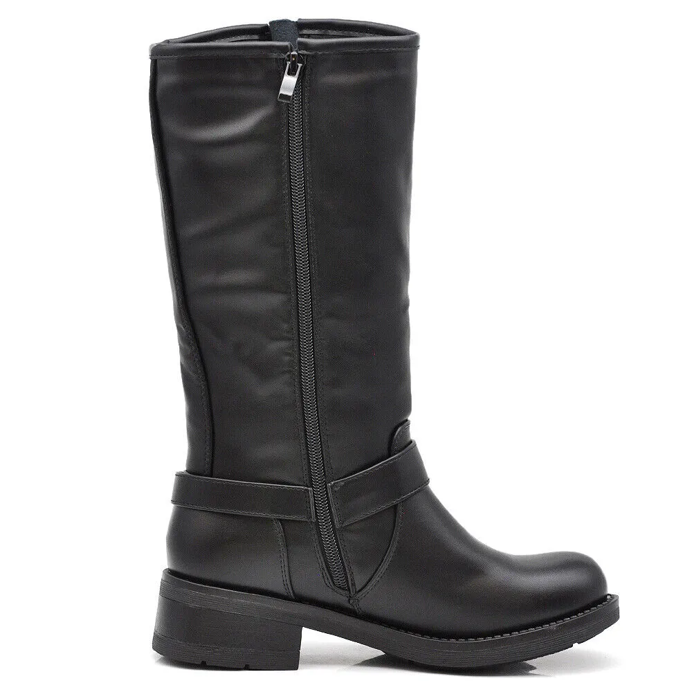 Stivali Da Donna Moto Motociclista Biker Anfibi Doppie Fibbie S181