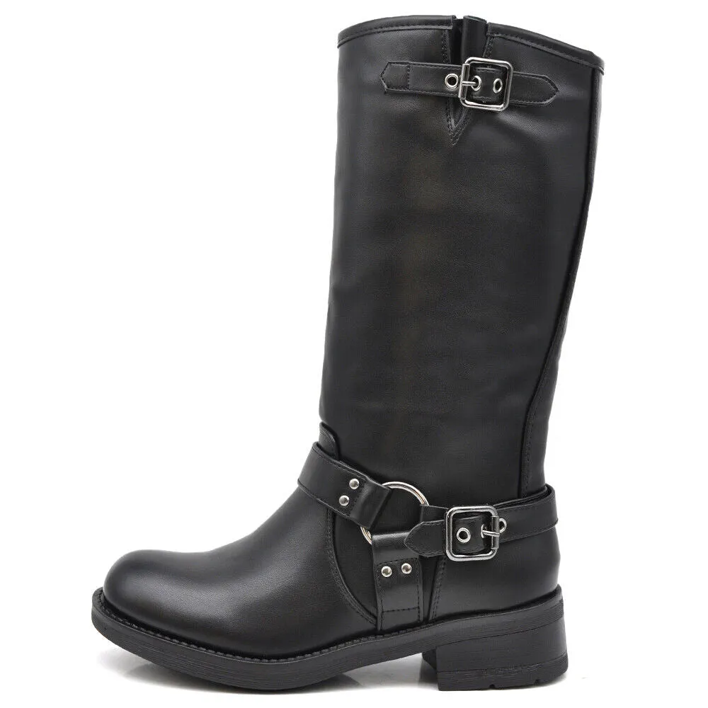 Stivali Da Donna Moto Motociclista Biker Anfibi Doppie Fibbie S181