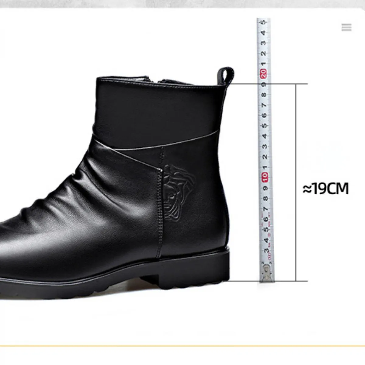 Stivali in pelle da uomo Punta tonda Stivali da moto rialzati interni Cerniera laterale Scarpe da trekking con fondo spesso Bota