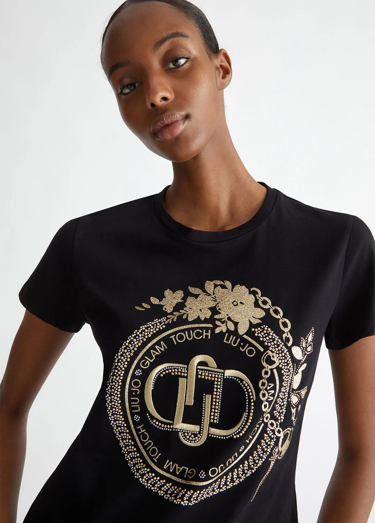T-shirt con logo e strass