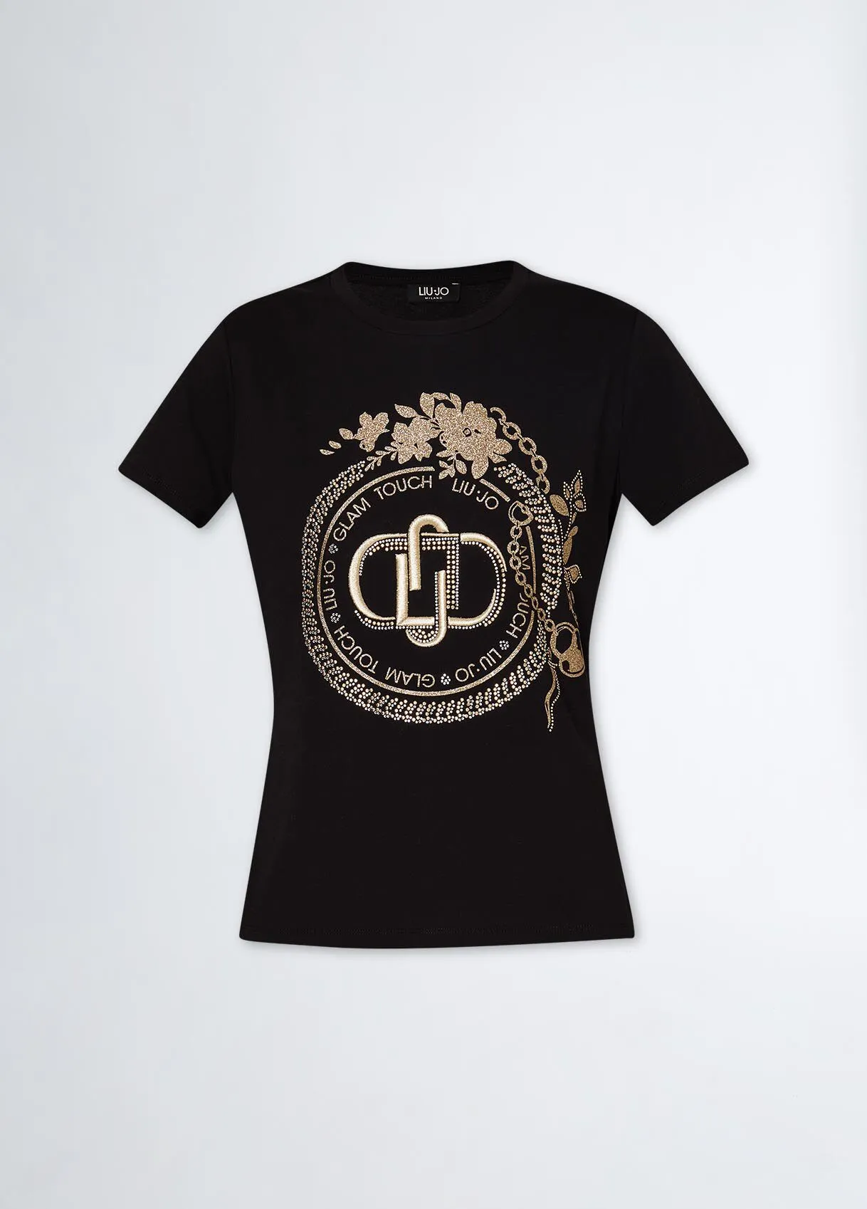 T-shirt con logo e strass