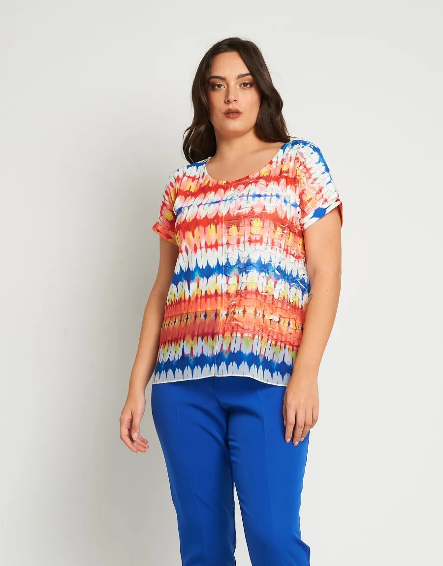 T-shirt fantasia con volants e georgette