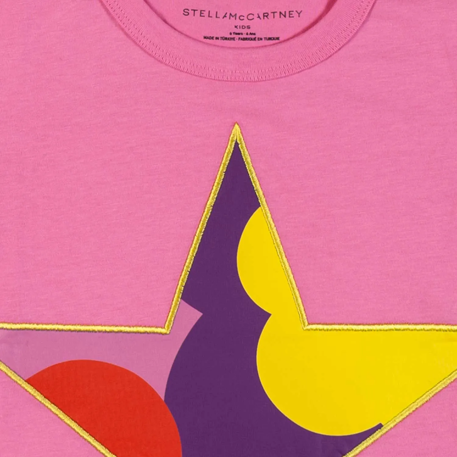 T-Shirt Rosa Con Stella Multicolor E Frange