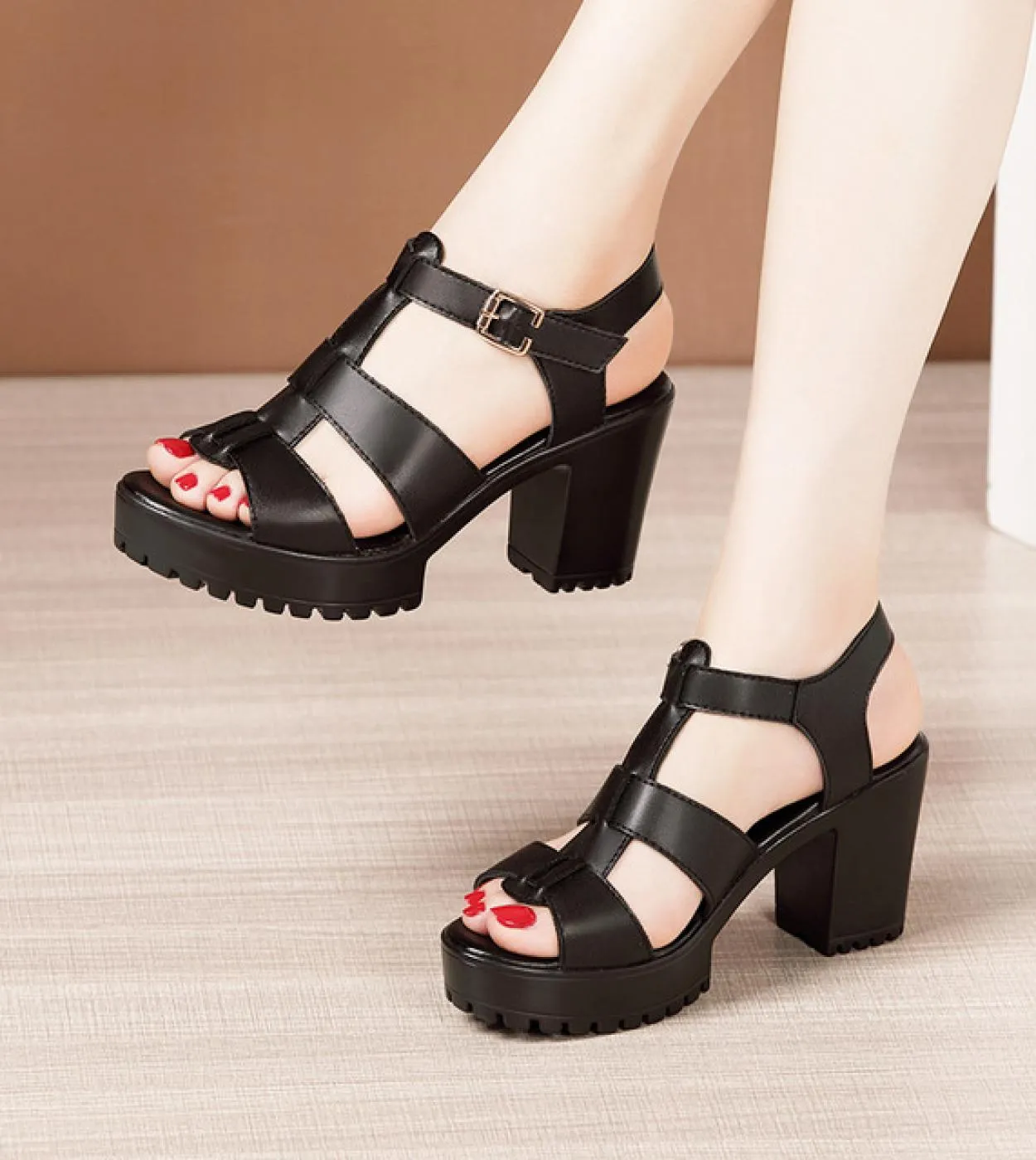 Taglie forti 32 43 Sandali con plateau e tacco largo Scarpe da donna 2022 Sandali gladiatore con tacchi alti estivi Scarpe da sp