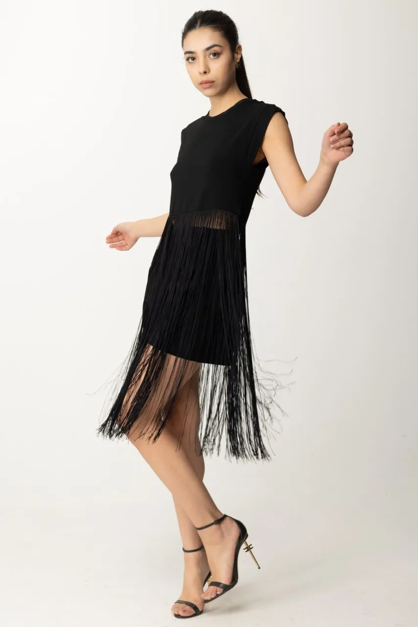 Top Bustier con frange lunghe Nero