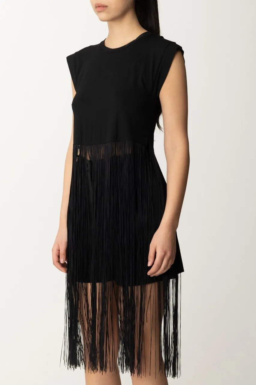 Top Bustier con frange lunghe Nero