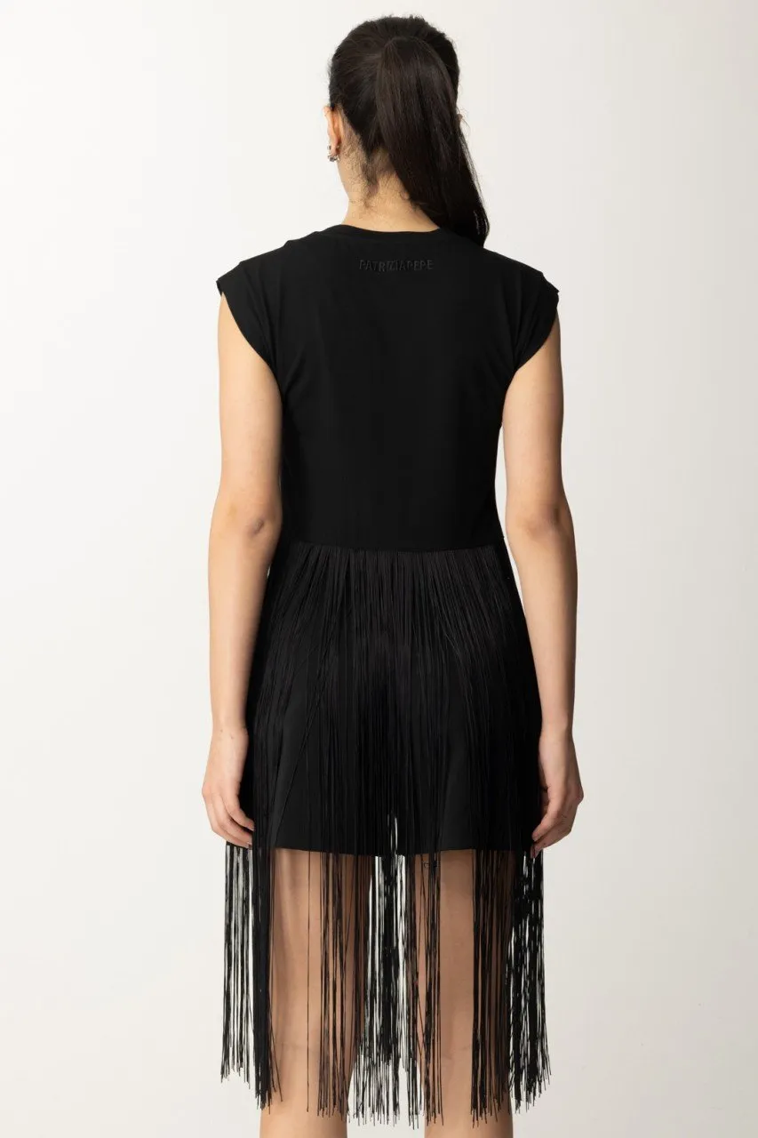 Top Bustier con frange lunghe Nero