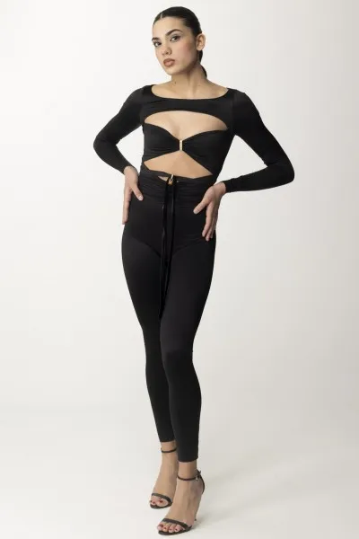 Tuta in lycra lucida con cut out Nero