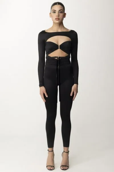 Tuta in lycra lucida con cut out Nero