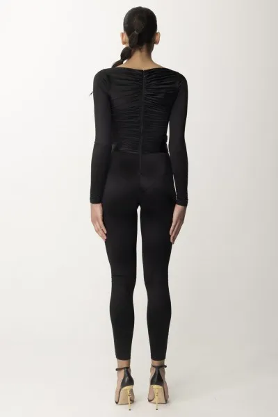 Tuta in lycra lucida con cut out Nero