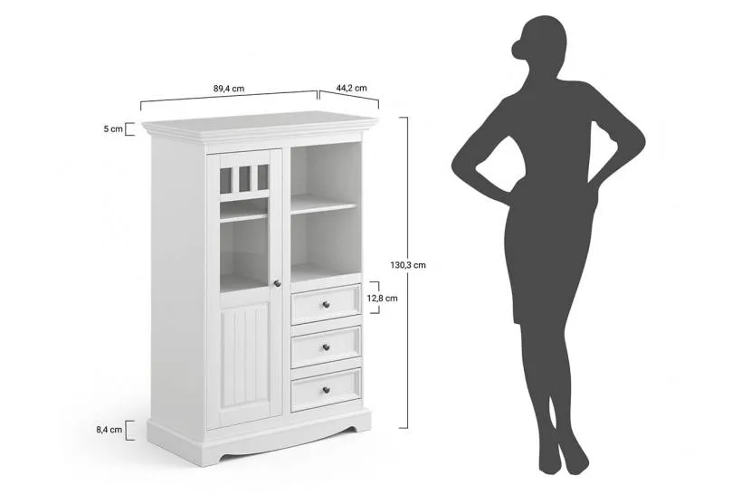 Vetrinetta shabby chic pino massello bianco