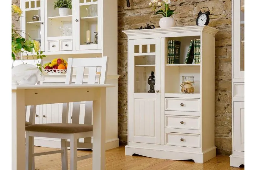 Vetrinetta shabby chic pino massello bianco