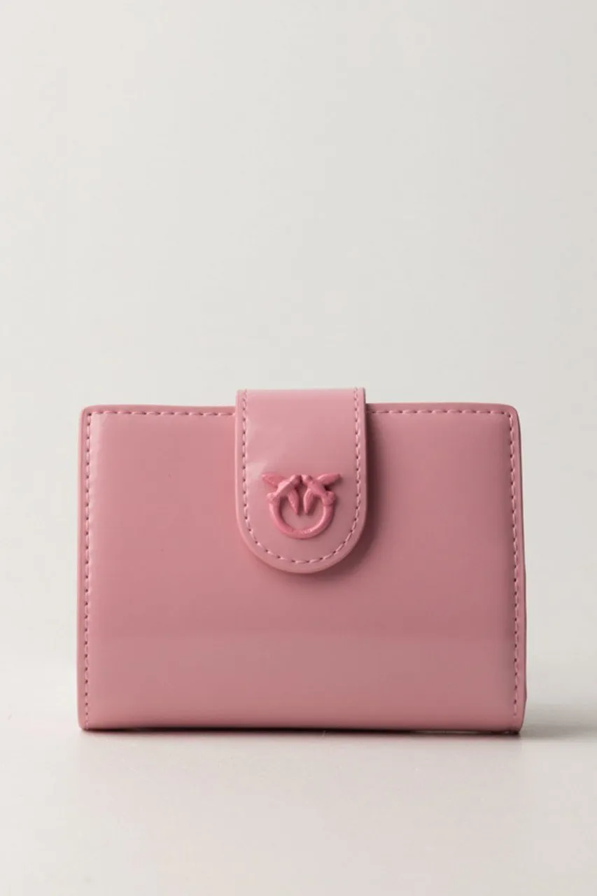 Wallet in pelle lucida ROSA MARINO-BLOCK COLOR