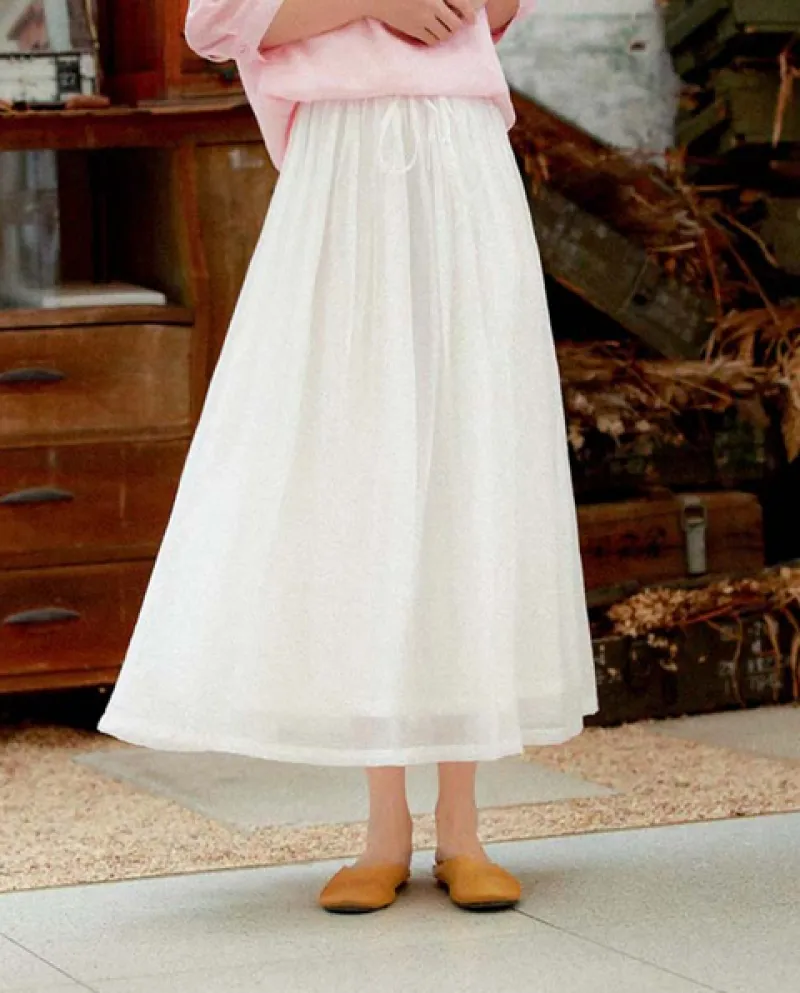 Zoki Gonna lunga da donna in tulle elastico a vita alta in rete estiva verde gonne a pieghe larghe alla moda con lacci eleganti